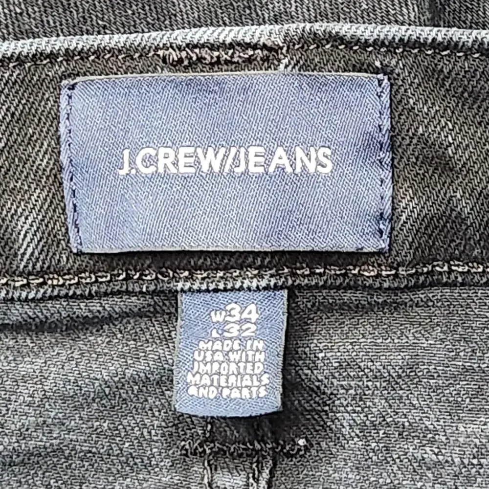J.Crew Jeans Mens 34x32 Charcoal Black Slim Straight Stretch Denim USA J5224